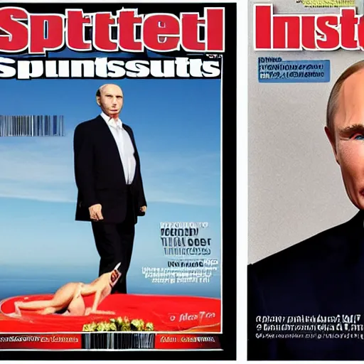 Image similar to vladimir putin on the cover of sports illustrated swimsuit edition, magazine cover, high definition