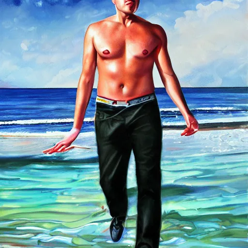 Prompt: photorealistic painting of Elon Musk wearing a bikini