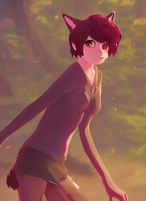 Image similar to anthro wolf fursona, a full body portrait of a the sellsword marissa bell, short red hair, fantasy, makoto shinkai, james gilleard, very detailed, matte, gaussian blur