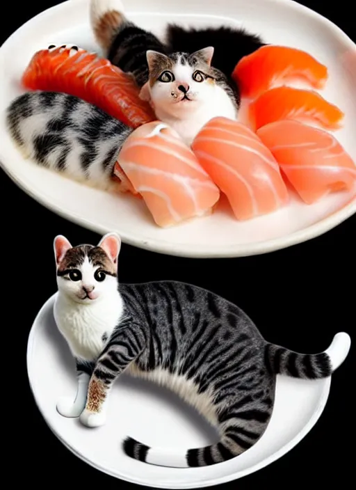 Image similar to clear photorealistic picture of adorable cats made out of sushi