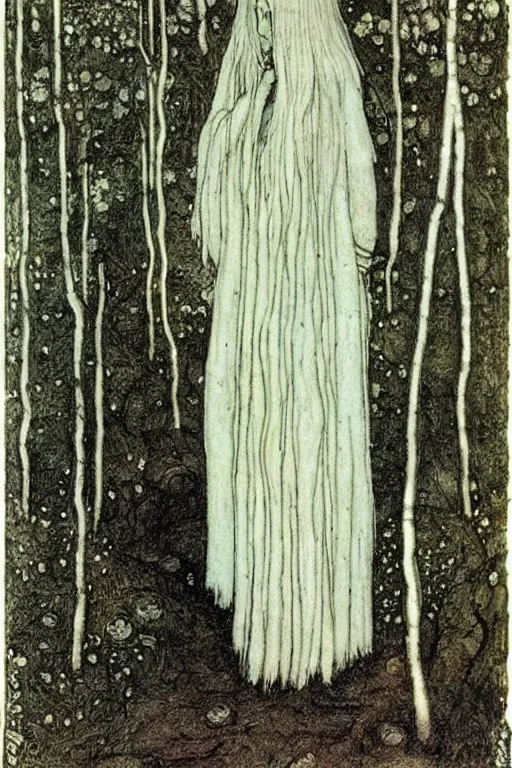 Image similar to the ghostly woman of the forest, john bauer