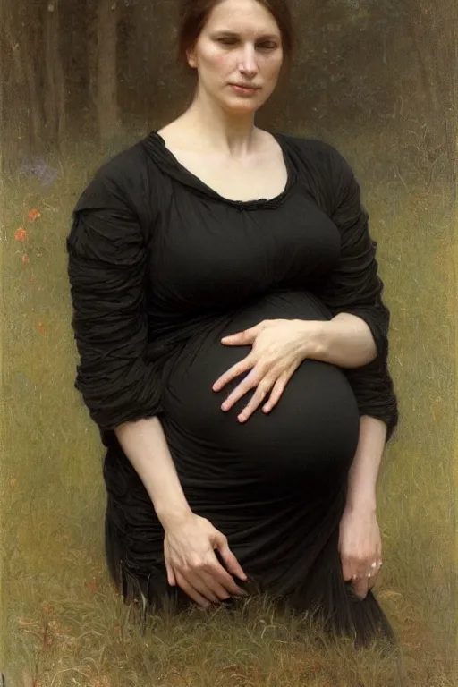 Image similar to pregnant widow in black dress, by Alyssa Monks, Bouguereau