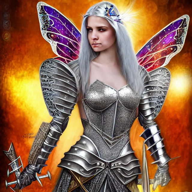 Prompt: fairy warrior queen in sparkling armour, highly detailed, 4 k, hdr, smooth, sharp focus, high resolution, award - winning photo, illustrated by anne stokes, photorealistic