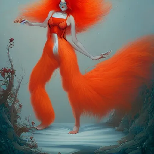 Prompt: prompt A beautiful red orange fluffy kumiho, Peter Mohrbacher