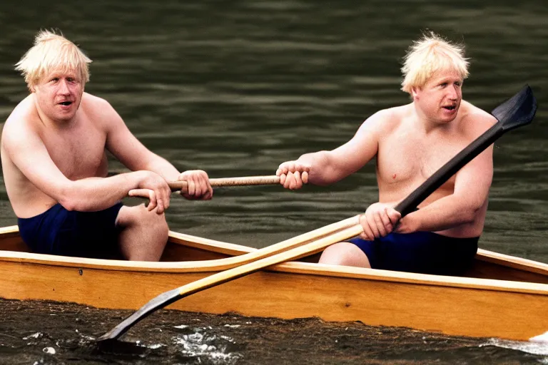 Prompt: closeup portrait of boris johnson rowing england with an oar, natural light, sharp, detailed face, magazine, press, photo, steve mccurry, david lazar, canon, nikon, focus