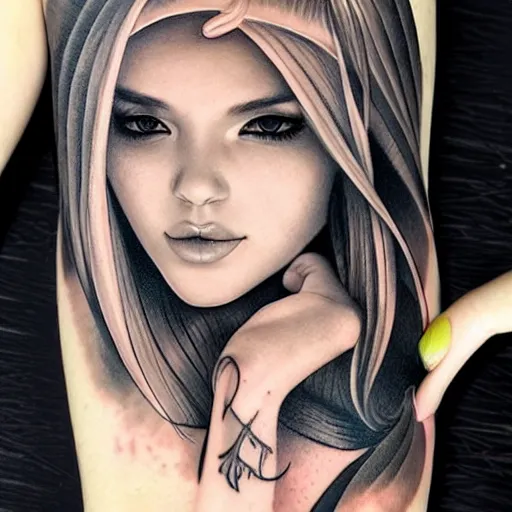 Image similar to tattoo design, beautiful portrait of a girl by artgerm, artgerm