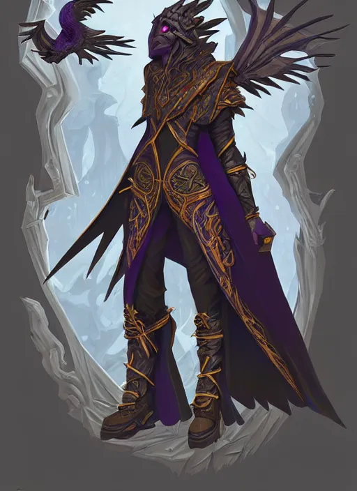 Image similar to raven warlock, wind magic, exquisite details, full body character design, dungeons and dragons white background, by studio muti