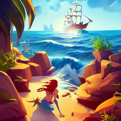 Image similar to painting mermaid treasure on sea of thieves game avatar hero smooth face median photoshop filter cutout vector, behance hd by jesper ejsing, by rhads, makoto shinkai and lois van baarle, ilya kuvshinov, rossdraws global illumination