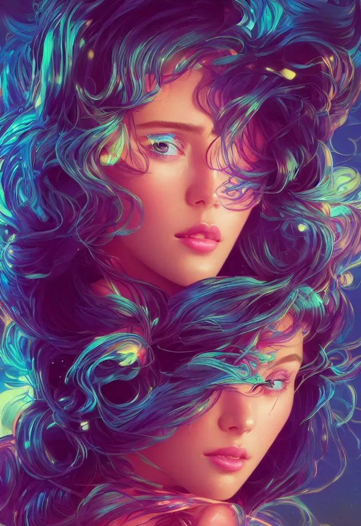 Image similar to beautiful, young woman, detailed gorgeous face, vaporwave aesthetic, synthwave, colorful, psychedelic, artstation, concept art, smooth, extremely sharp detail, finely tuned detail, ultra high definition, 8 k, unreal engine 5, ultra sharp focus, illustration, art by artgerm, greg rutkowski and alphonse mucha