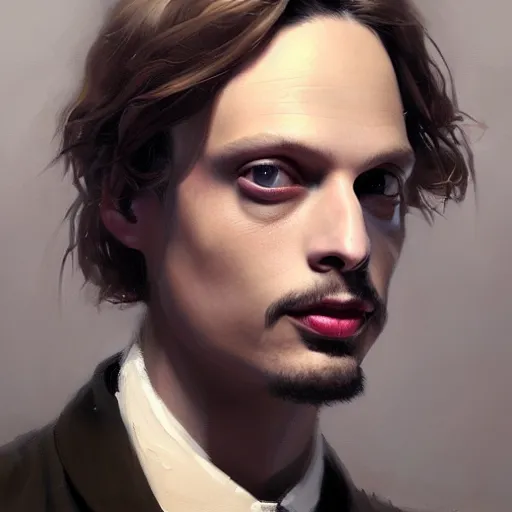 Image similar to very detailed masterpiece painting of matthew gray gubler, portrait, artstation, concept art by greg rutkowski