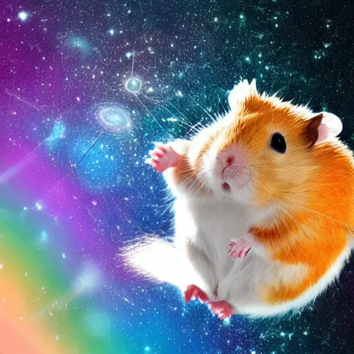 Image similar to hamster skating through space, colorful, realistic