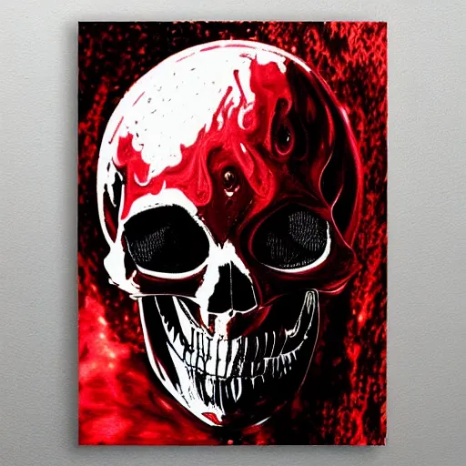 Image similar to alien skull organic metal skeleton anatomy cosmic horror hr giger style heavy brushstrokes dramatix album cover red drippy material