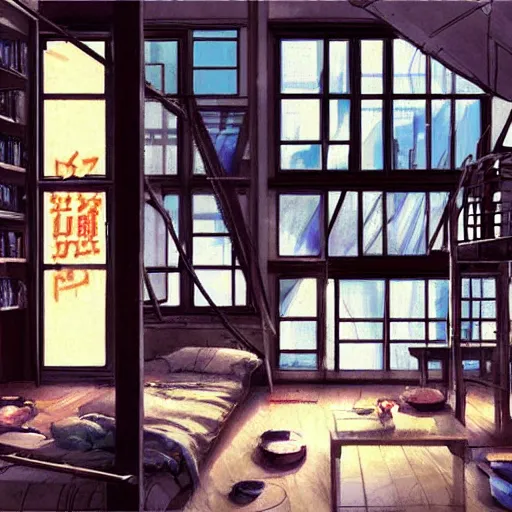 Image similar to Interior of a Shinjuku Loft Apartment at 3:12 am, Anime concept art by Makoto Shinkai