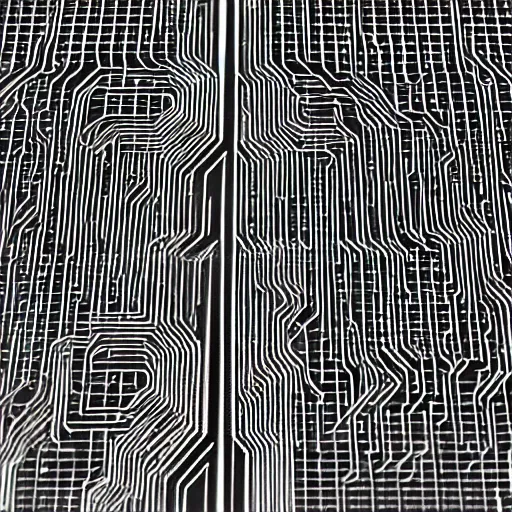 Image similar to electrons fighting on the surface of a microchip, ultra close up view, black and white