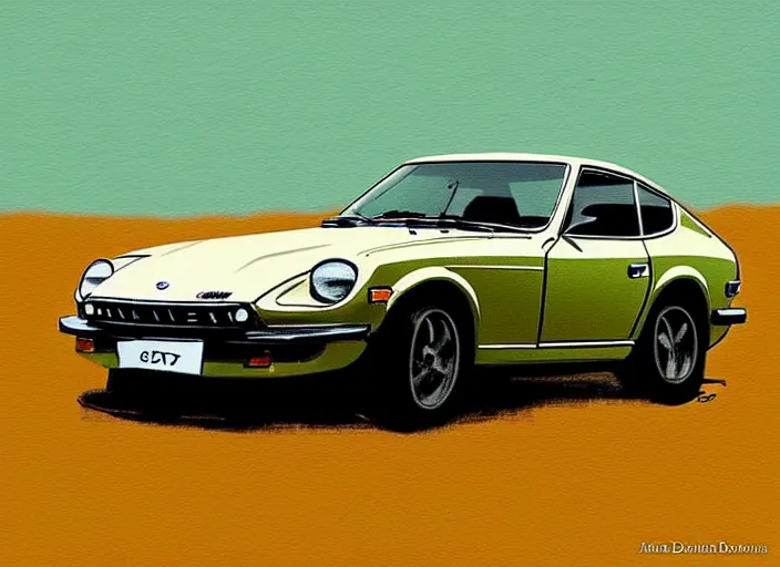 Image similar to a datsun 2 4 0 z in the art style of caspar david friedrich