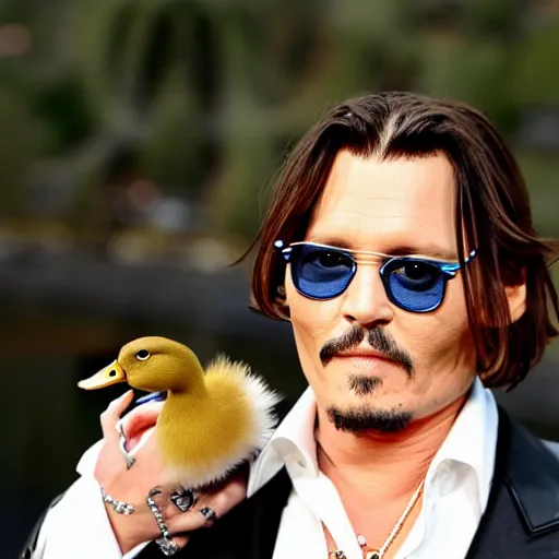 Image similar to johnny depp holding a duck up to the camera