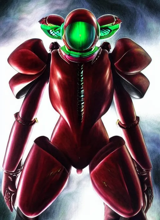 Prompt: berserk manga, samus, metroid, varia suit hyperrealism, intricate detailed