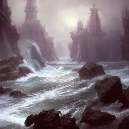 Image similar to an eerie whirlpool, matte painting, fantasy art, by greg rutkowski, by andreas achenbach,