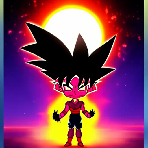 Prompt: goku black silhouette poster with sun background, simple style, character art, sharp focus, highly detailed, artstation