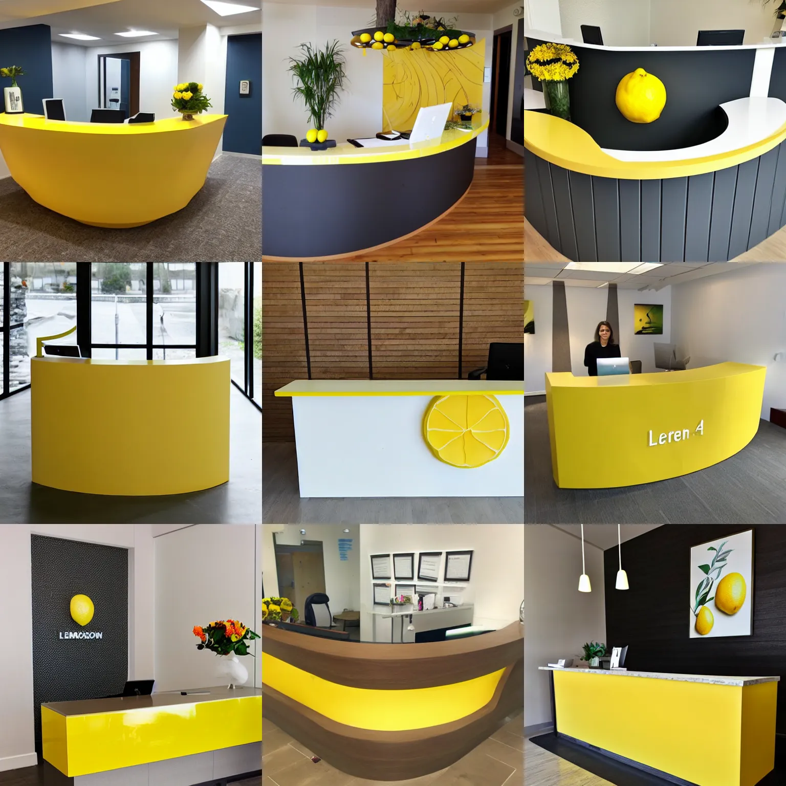 Prompt: Reception Desk styled on a lemon