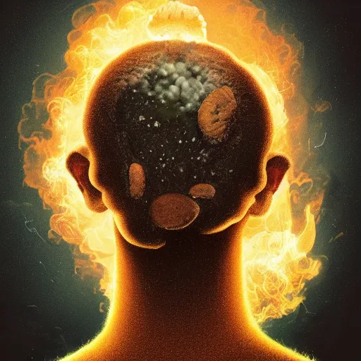 Image similar to man with head as a mushroom cloud