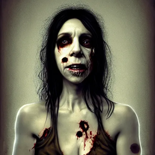 Image similar to pj harvey as a zombie, 7 days to die zombie, realistic proportions, fine art, award winning, intricate, elegant, sharp focus, cinematic lighting, digital painting, 8 k concept art, art by brom, art by guweiz and z. w. gu, art by michael hussar, 8 k