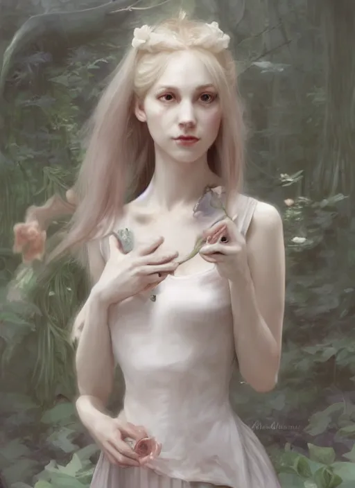 Image similar to character concept portrait of Alice in Wonderland, pale skin, intricate, elegant, digital painting, concept art, smooth, sharp focus, illustration, from Metal Gear, by Ruan Jia and Mandy Jurgens and William-Adolphe Bouguereau, Artgerm