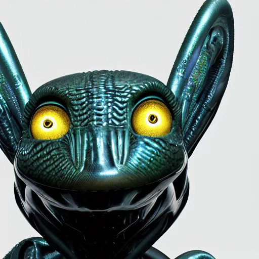 Image similar to an alien pet creature with weird features, looking inquisitively at the camera, studio lighting