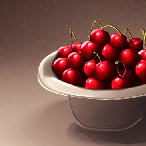 Prompt: artstation digital art a few Maraschino cherries in the bowl on the table,