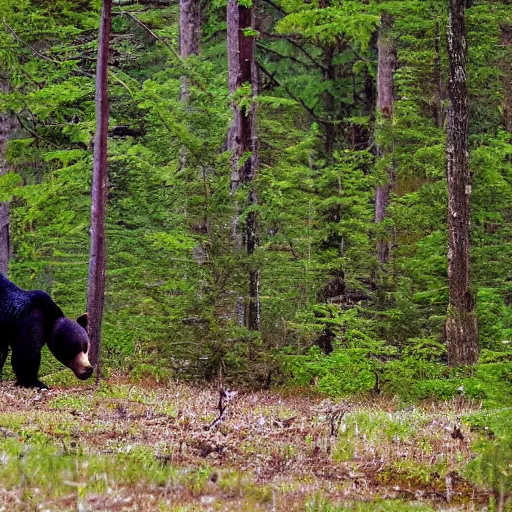 Image similar to a bear walking in the forrest. the bear is gigantic