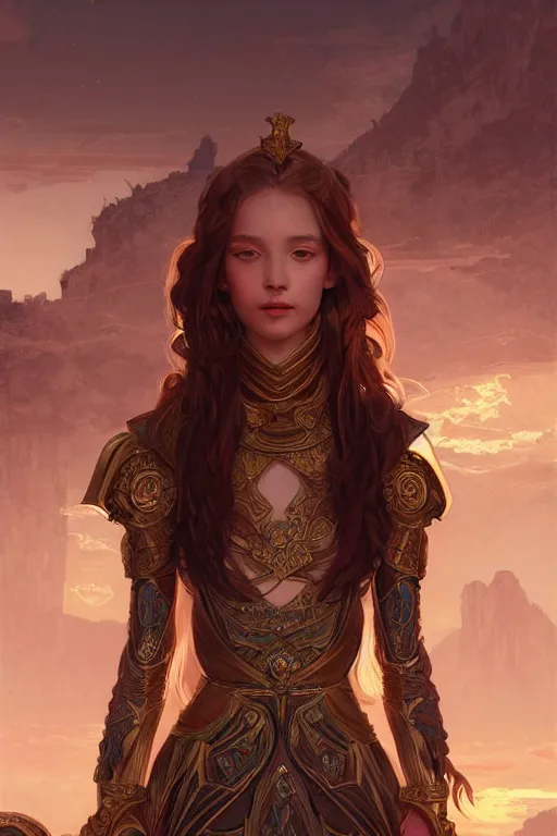 Image similar to portrait young knights of Zodiac girl, rose golden and mirror armor, in ruined Agora of Athens Sunrise, ssci-fi and fantasy, intricate and very beautiful and elegant, highly detailed, digital painting, artstation, concept art, smooth and sharp focus, illustration, art by tian zi and WLOP and alphonse mucha