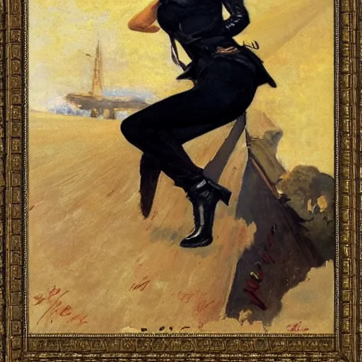 Prompt: action heroine spy by alfred stevens