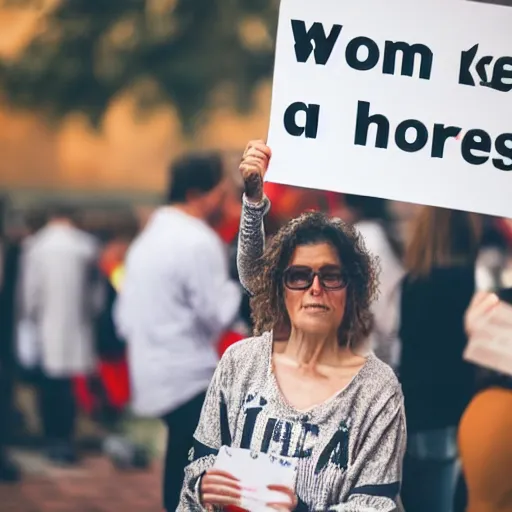 Image similar to woman holding a sign that says