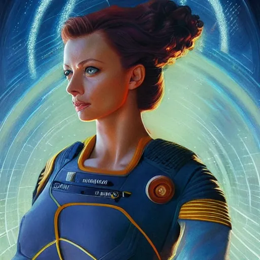 Image similar to Aly Michalka as a stunning , beautiful retro SCI-FI space heroine 1985 , movie poster, intricate, elegant, highly detailed, centered, digital painting, trending on artstation, concept art, smooth, sharp focus, illustration, art by artgerm and donato giancola and Joseph Christian Leyendecker, Ross Tran, WLOP