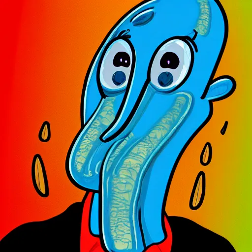 Image similar to handsome squidward, male portrait, colorful, cartoon style