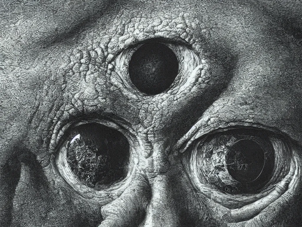 Image similar to Close up view of the eyes of an old man. Painting by Beksinski, Walton Ford, Ernst Haeckel