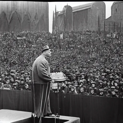 Image similar to pizza the hut speaking to thousands at a rally in Nuremberg 1939