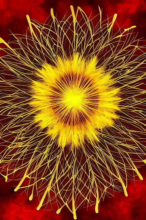 Image similar to nuclear dandelion, symmetrical, highly detailed, digital art, sharp focus, trending on art station, glowing