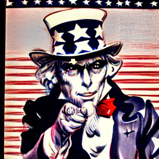 Image similar to uncle sam, 3 5 mm photo, american flag in the background