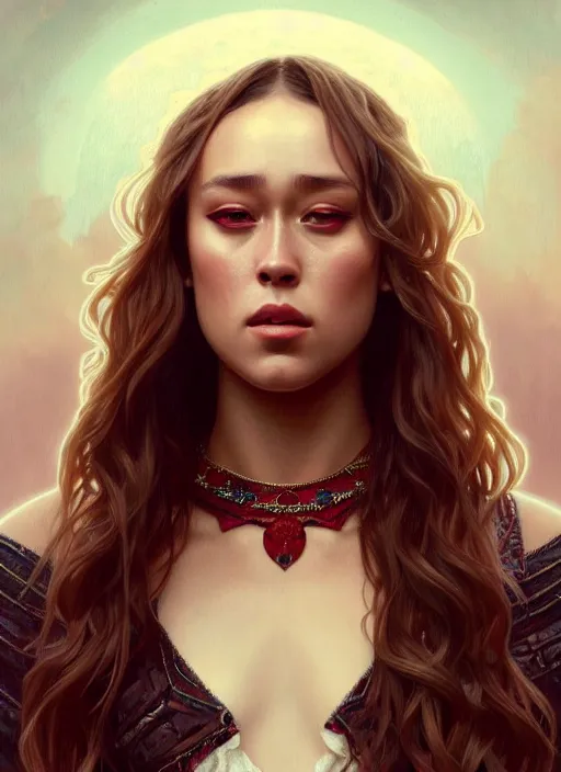 Image similar to portrait of alycia debnam - carey as a vampire lord, jewelry, greek, ruby, intricate, headshot, highly detailed, digital painting, artstation, concept art, sharp focus, cinematic lighting, illustration, art by artgerm and greg rutkowski, alphonse mucha, cgsociety