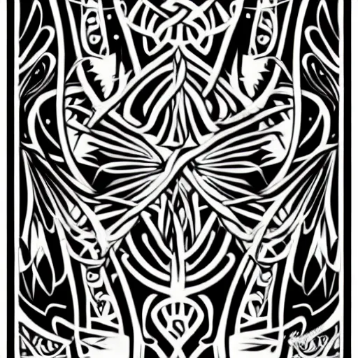 Image similar to a vector tattoo design in an art nouveau style, and in a spiky tribal style.