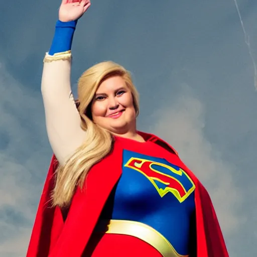 Image similar to fat donald trump dressed up as supergirl for halloween