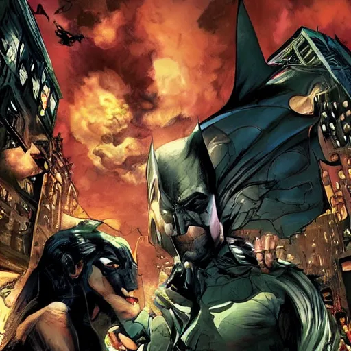Image similar to comic book cover art of batman by lee bermejo and greg rutkowski