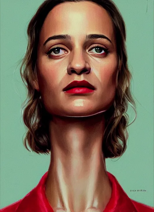 Image similar to twin peaks movie poster art, portrait of alicia vikander, from scene from twin peaks, clean, simple illustration, nostalgic, domestic, highly detailed, digital painting, artstation, concept art, smooth, sharp focus, illustration, artgerm, donato giancola, joseph christian leyendecker, wlop