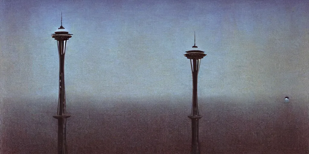 Prompt: seattle with space needle by beksinski