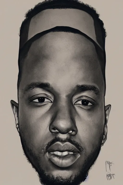 Image similar to kendrick lamar, portrait by wayne barlow