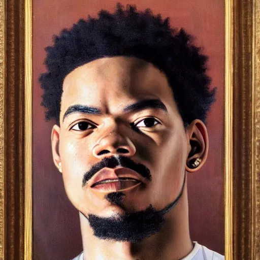 Image similar to a portrait painting of Chance The Rapper as a Poetic Philosopher in the style of Caravaggio, 1599, realistic, detailed