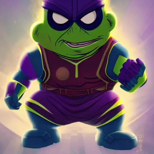 Image similar to pepe as thanos, marvel, futuristic, artstation, dramatic light