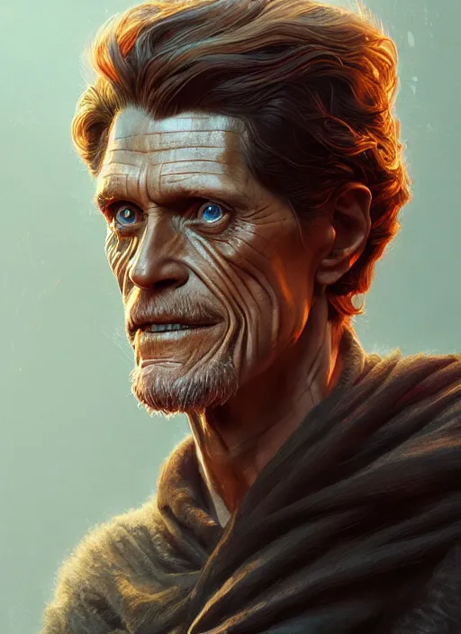 Image similar to williem dafoe as oscar diggs, intricate, d & d, fantasy, art nouveau, digital painting, trending on artstation, sharp focus, illustration, concept design, global illumination, ray tracing, art by artgerm and greg rutkowski and ruan jia