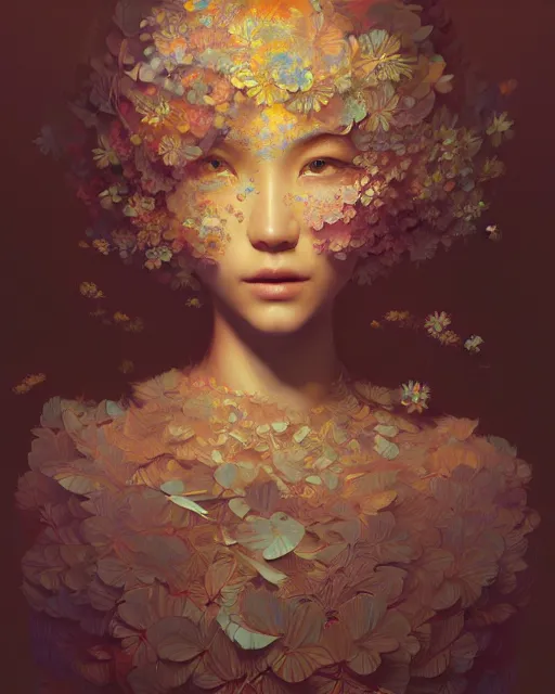 Prompt: instrument of life, fractal intricate petals, beauty portrait by wlop, james jean, victo ngai, beautifully lit, muted colors, highly detailed, artstation, long hair, fantasy art by craig mullins, thomas kinkade